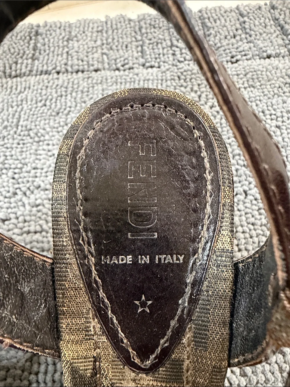 Fendi Brown Logo Canvas and Dark Brown Leather Wedge Sandals size 36 1/2 6 1/2 - Picture 5 of 6